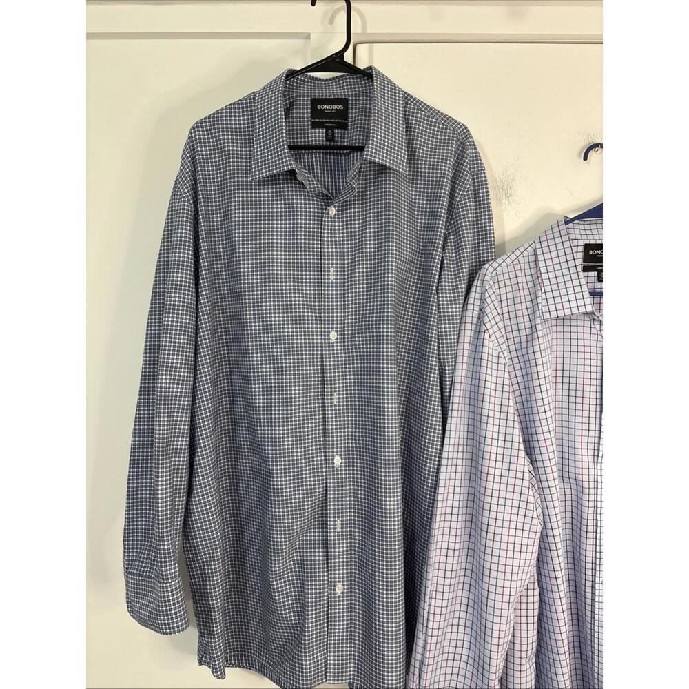 2 Bonobos 20 36 Blue White Gingham Check & Colorful Shirt Long Sleeve WrinkleFre